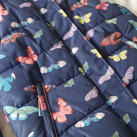 Mini Boden 2-in-1 Puffer Jacket, Multicolor Butterfly Print, Size Girl 11-12 - Picture 6 of 16